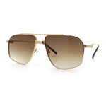 Mens Luxury Mobster Rectangular Double Bridge Racer Metal Rim Sunglasses