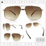 Mens Luxury Mobster Rectangular Double Bridge Racer Metal Rim Sunglasses