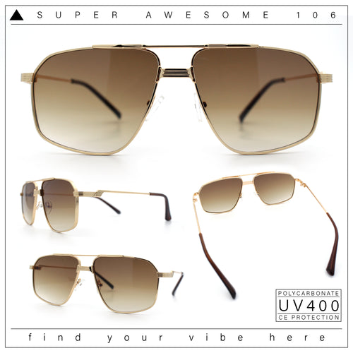 Mens Luxury Mobster Rectangular Double Bridge Racer Metal Rim Sunglasses