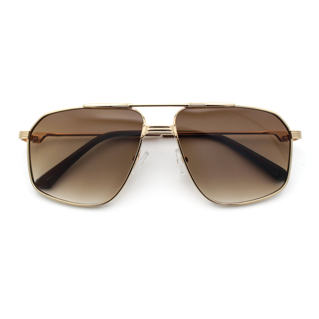 Mens Luxury Mobster Rectangular Double Bridge Racer Metal Rim Sunglasses