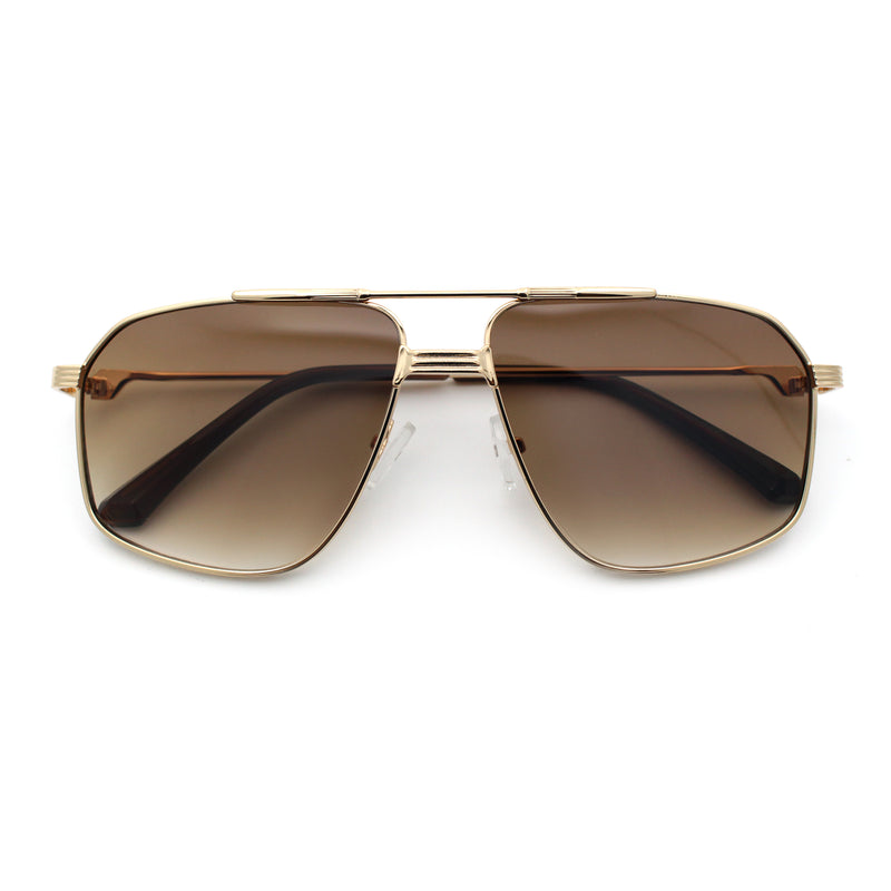 Mens Luxury Mobster Rectangular Double Bridge Racer Metal Rim Sunglasses