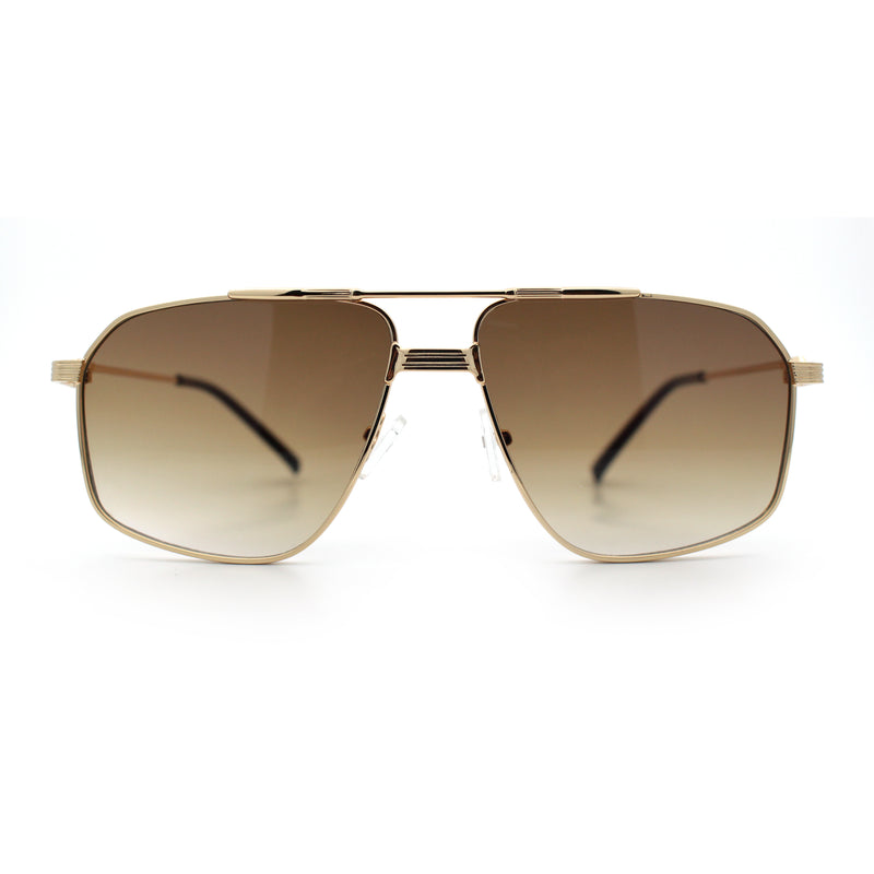 Mens Luxury Mobster Rectangular Double Bridge Racer Metal Rim Sunglasses