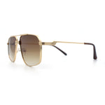 Mens Luxury Mobster Rectangular Double Bridge Racer Metal Rim Sunglasses
