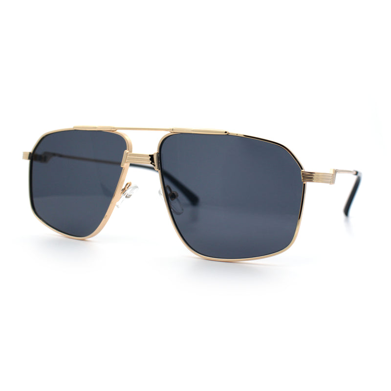 Mens Luxury Mobster Rectangular Double Bridge Racer Metal Rim Sunglasses