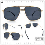 Mens Luxury Mobster Rectangular Double Bridge Racer Metal Rim Sunglasses