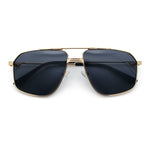 Mens Luxury Mobster Rectangular Double Bridge Racer Metal Rim Sunglasses