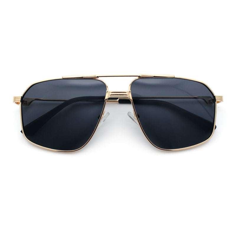 Mens Luxury Mobster Rectangular Double Bridge Racer Metal Rim Sunglasses
