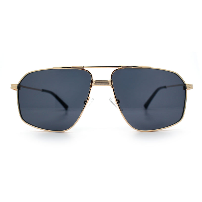 Mens Luxury Mobster Rectangular Double Bridge Racer Metal Rim Sunglasses