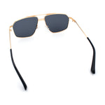 Mens Luxury Mobster Rectangular Double Bridge Racer Metal Rim Sunglasses