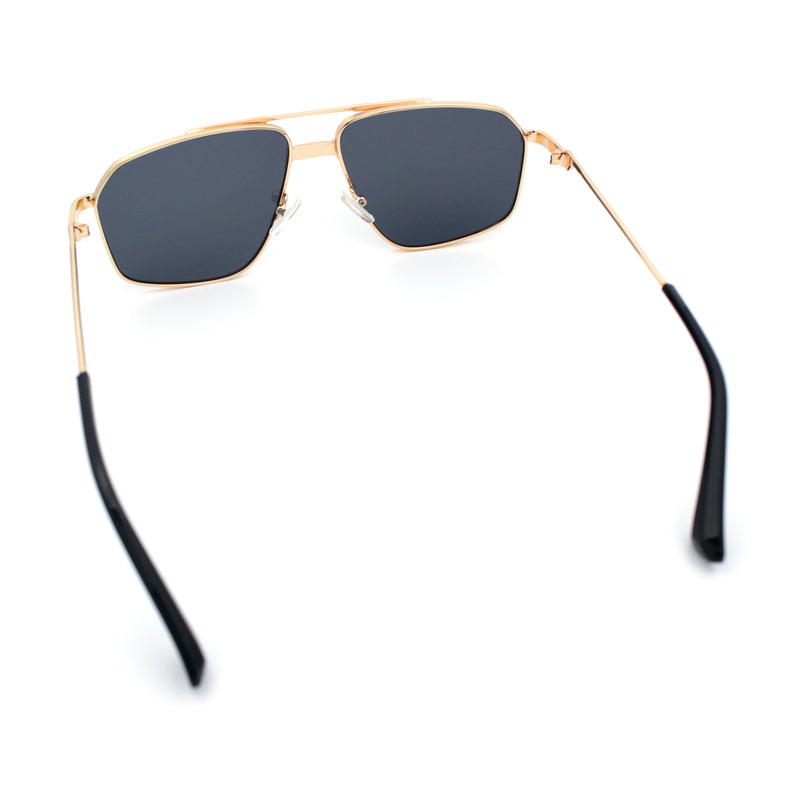 Mens Luxury Mobster Rectangular Double Bridge Racer Metal Rim Sunglasses