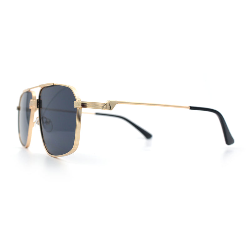 Mens Luxury Mobster Rectangular Double Bridge Racer Metal Rim Sunglasses