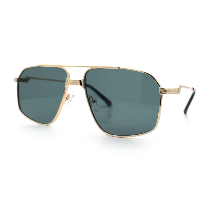Mens Luxury Mobster Rectangular Double Bridge Racer Metal Rim Sunglasses