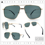Mens Luxury Mobster Rectangular Double Bridge Racer Metal Rim Sunglasses