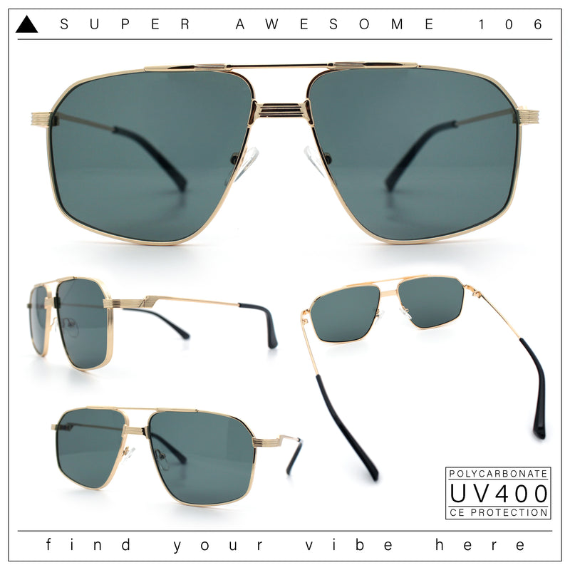 Mens Luxury Mobster Rectangular Double Bridge Racer Metal Rim Sunglasses