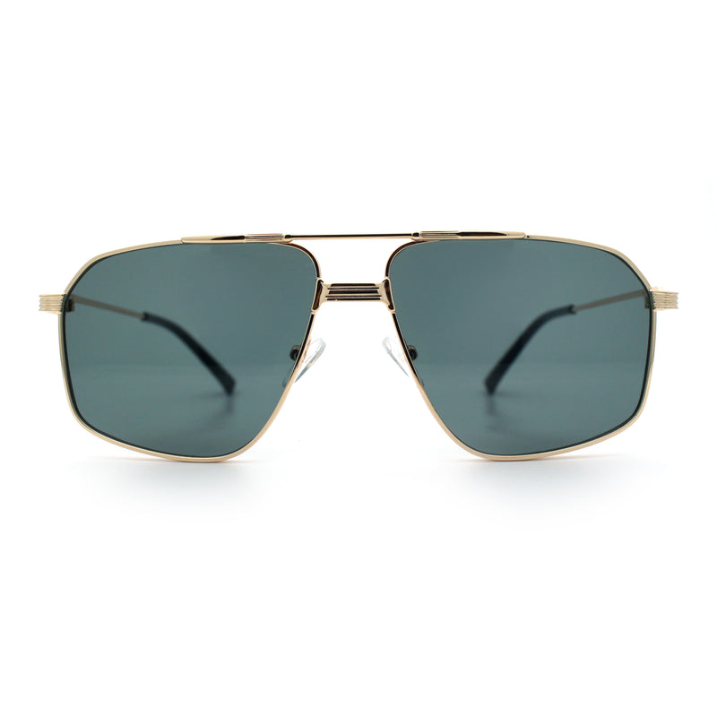Mens Luxury Mobster Rectangular Double Bridge Racer Metal Rim Sunglasses