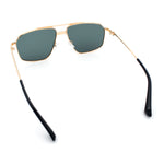 Mens Luxury Mobster Rectangular Double Bridge Racer Metal Rim Sunglasses