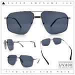Mens Luxury Mobster Rectangular Double Bridge Racer Metal Rim Sunglasses