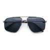 Mens Luxury Mobster Rectangular Double Bridge Racer Metal Rim Sunglasses