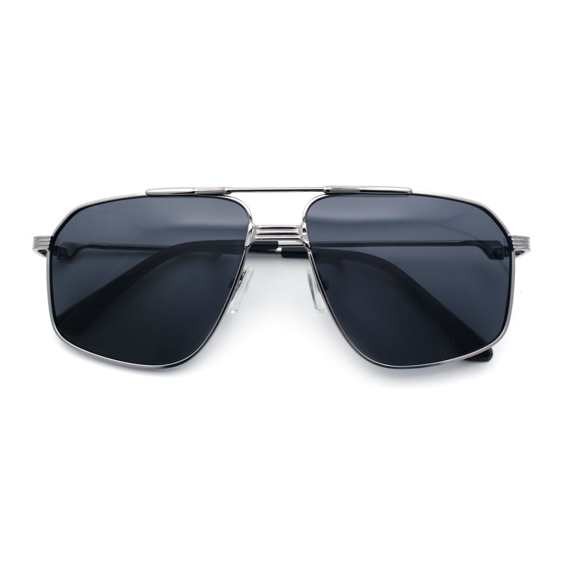 Mens Luxury Mobster Rectangular Double Bridge Racer Metal Rim Sunglasses