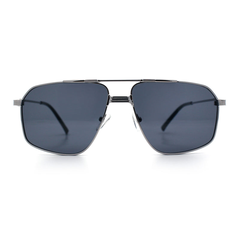 Mens Luxury Mobster Rectangular Double Bridge Racer Metal Rim Sunglasses