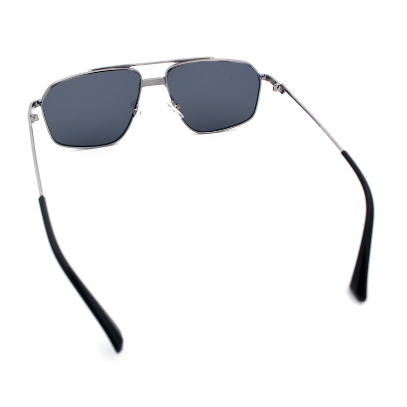 Mens Luxury Mobster Rectangular Double Bridge Racer Metal Rim Sunglasses