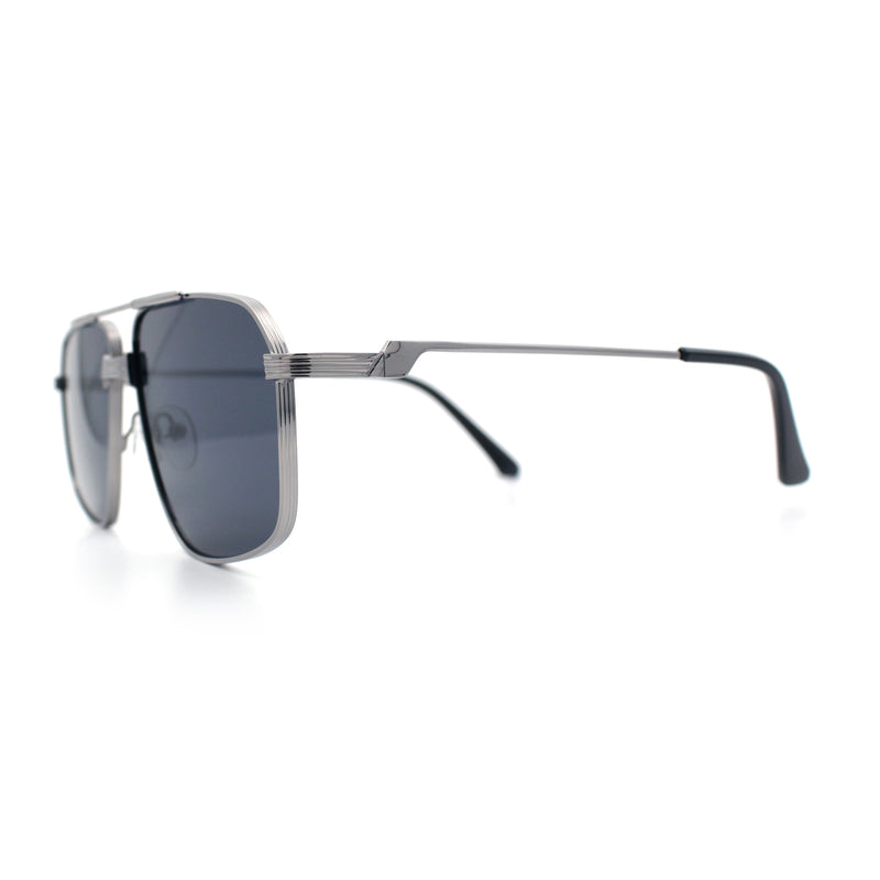 Mens Luxury Mobster Rectangular Double Bridge Racer Metal Rim Sunglasses