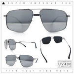 Mens Luxury Mobster Rectangular Double Bridge Racer Metal Rim Sunglasses