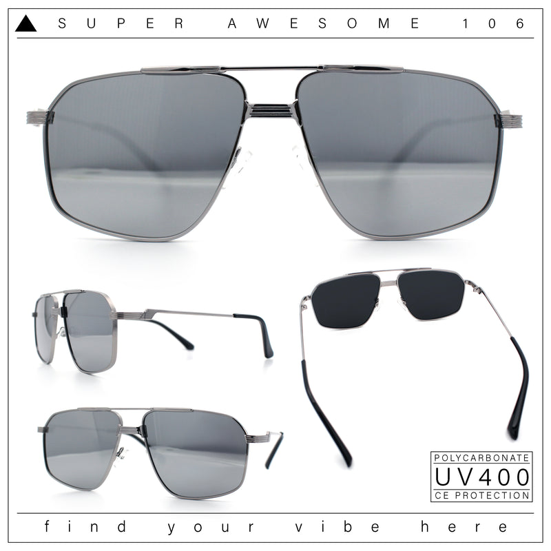 Mens Luxury Mobster Rectangular Double Bridge Racer Metal Rim Sunglasses