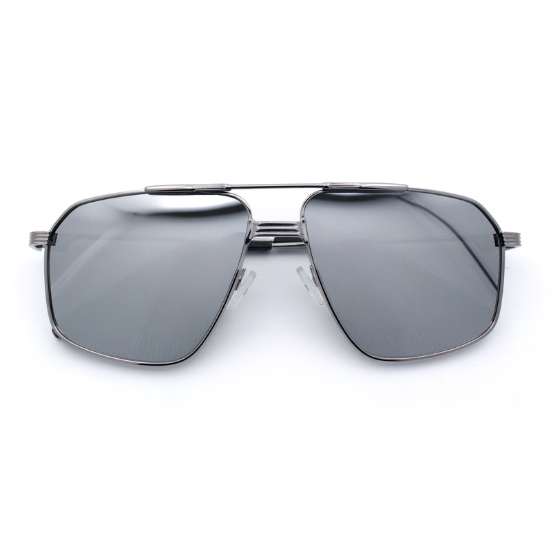 Mens Luxury Mobster Rectangular Double Bridge Racer Metal Rim Sunglasses