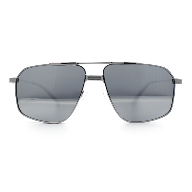 Mens Luxury Mobster Rectangular Double Bridge Racer Metal Rim Sunglasses
