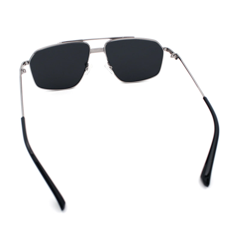 Mens Luxury Mobster Rectangular Double Bridge Racer Metal Rim Sunglasses
