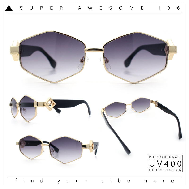 Womens Hipster Diamond Shape Luxury Fashion Metal Rim Sunglasses