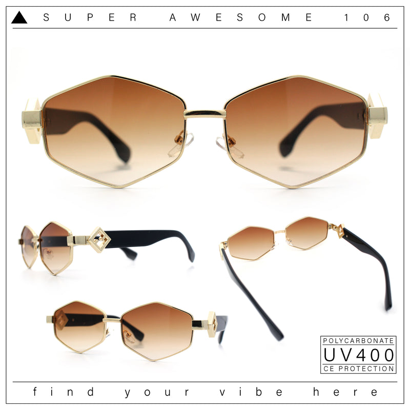 Womens Hipster Diamond Shape Luxury Fashion Metal Rim Sunglasses
