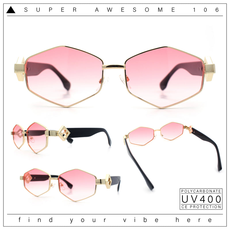 Womens Hipster Diamond Shape Luxury Fashion Metal Rim Sunglasses