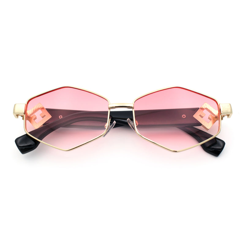 Womens Hipster Diamond Shape Luxury Fashion Metal Rim Sunglasses
