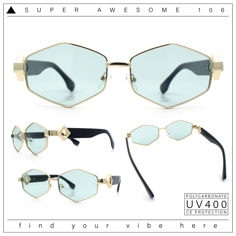 Womens Hipster Diamond Shape Luxury Fashion Metal Rim Sunglasses
