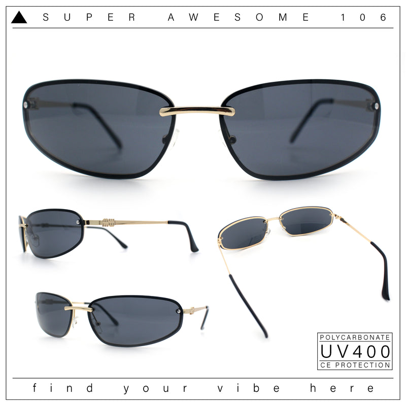 Rimless Narrow Rectangle Wrap Luxury Metal Rim Oversized Sunglasses