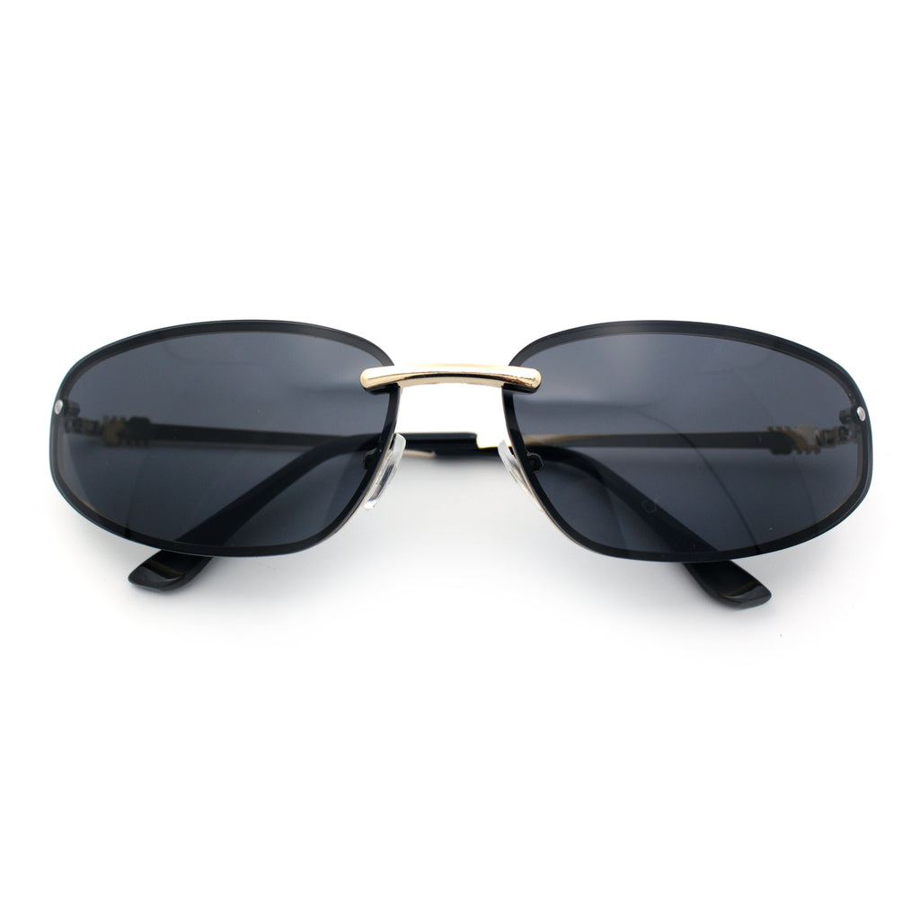 Rimless Narrow Rectangle Wrap Luxury Metal Rim Oversized Sunglasses