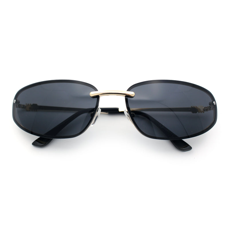 Rimless Narrow Rectangle Wrap Luxury Metal Rim Oversized Sunglasses