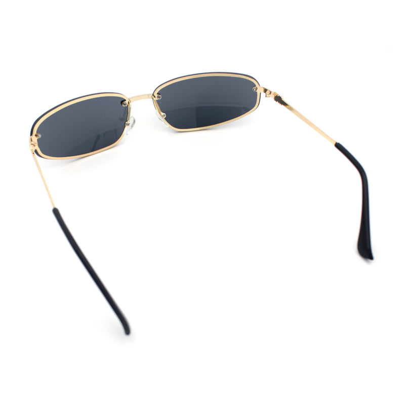 Rimless Narrow Rectangle Wrap Luxury Metal Rim Oversized Sunglasses