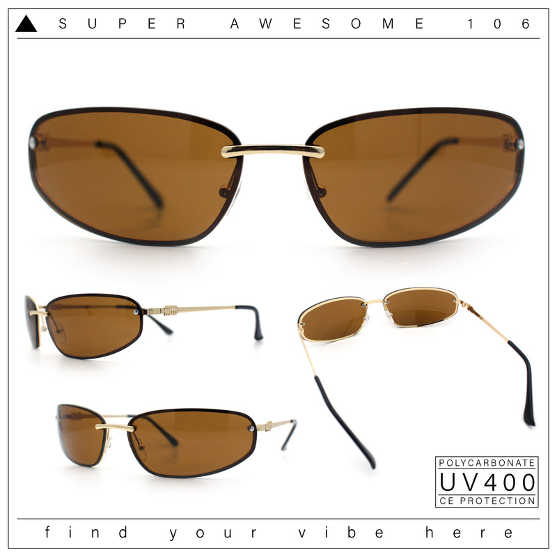Rimless Narrow Rectangle Wrap Luxury Metal Rim Oversized Sunglasses