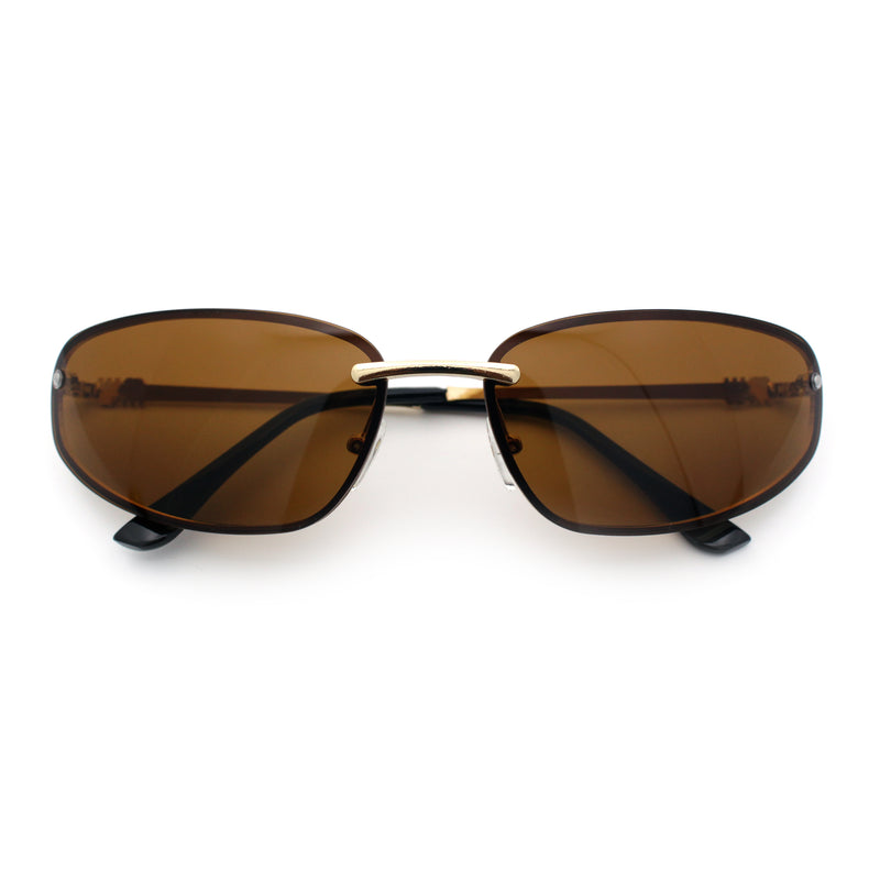 Rimless Narrow Rectangle Wrap Luxury Metal Rim Oversized Sunglasses