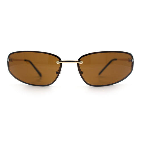 Rimless Narrow Rectangle Wrap Luxury Metal Rim Oversized Sunglasses