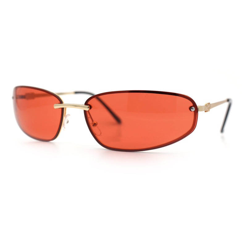 Rimless Narrow Rectangle Wrap Luxury Metal Rim Oversized Sunglasses