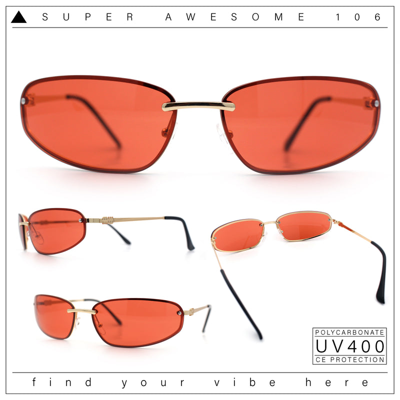 Rimless Narrow Rectangle Wrap Luxury Metal Rim Oversized Sunglasses