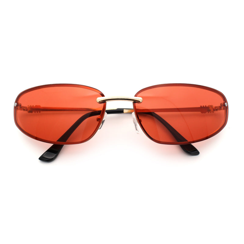Rimless Narrow Rectangle Wrap Luxury Metal Rim Oversized Sunglasses