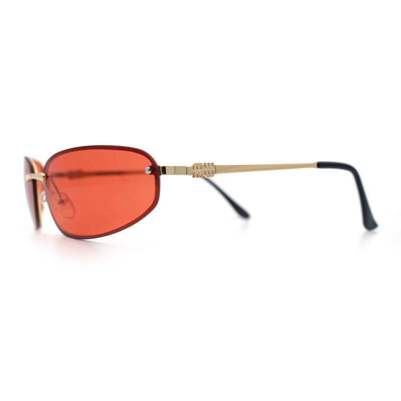 Rimless Narrow Rectangle Wrap Luxury Metal Rim Oversized Sunglasses