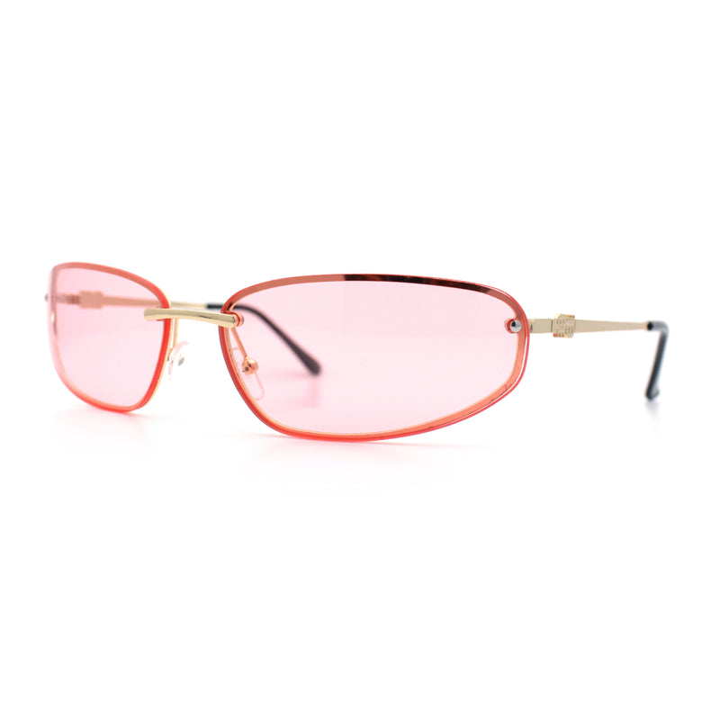 Rimless Narrow Rectangle Wrap Luxury Metal Rim Oversized Sunglasses