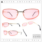 Rimless Narrow Rectangle Wrap Luxury Metal Rim Oversized Sunglasses