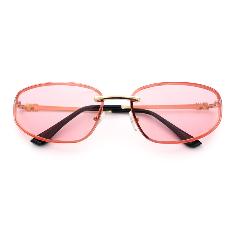 Rimless Narrow Rectangle Wrap Luxury Metal Rim Oversized Sunglasses